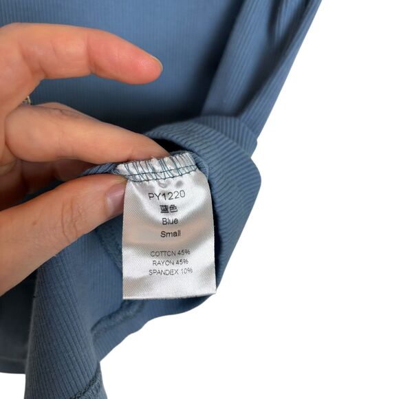 Tankaneo Tiktok Blue Ruffle Sleeve Ribbed Slim Fit Shirt Top Women's Small - Picture 6 of 6